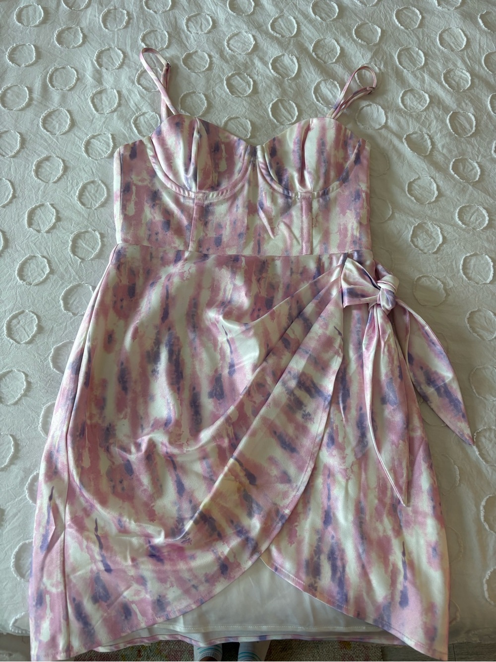 Michael Costello Pastel Pink and White Satin Bustier Dress
